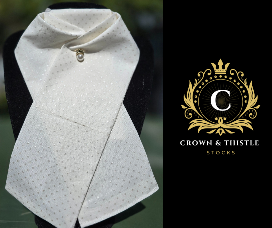 C&T Cotton Pretied Stock White With Silver Spot Crown and Thistle