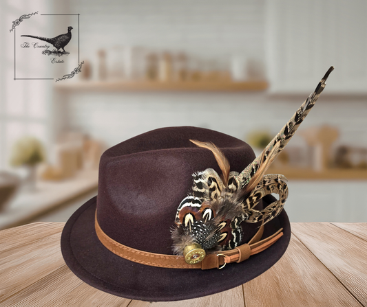 Felt Fedora Hat - Chocolate Brown | With Feather  Foxwood Equestrian | Showing Tack and Saddlery Store