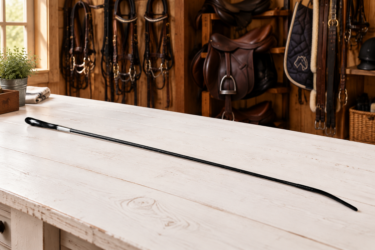 Buffalo Handle Leather Show Whip - Black  Foxwood Equestrian | Showing Tack and Saddlery Store